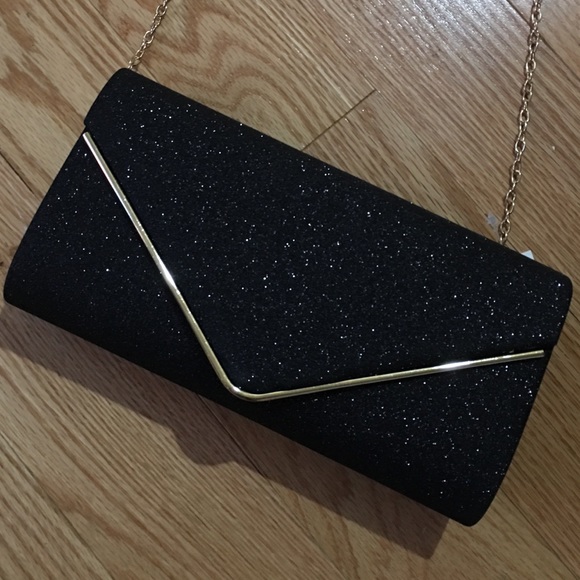 Bags New Black Sparkling Clutch With Gold Chain Strap Poshmark
